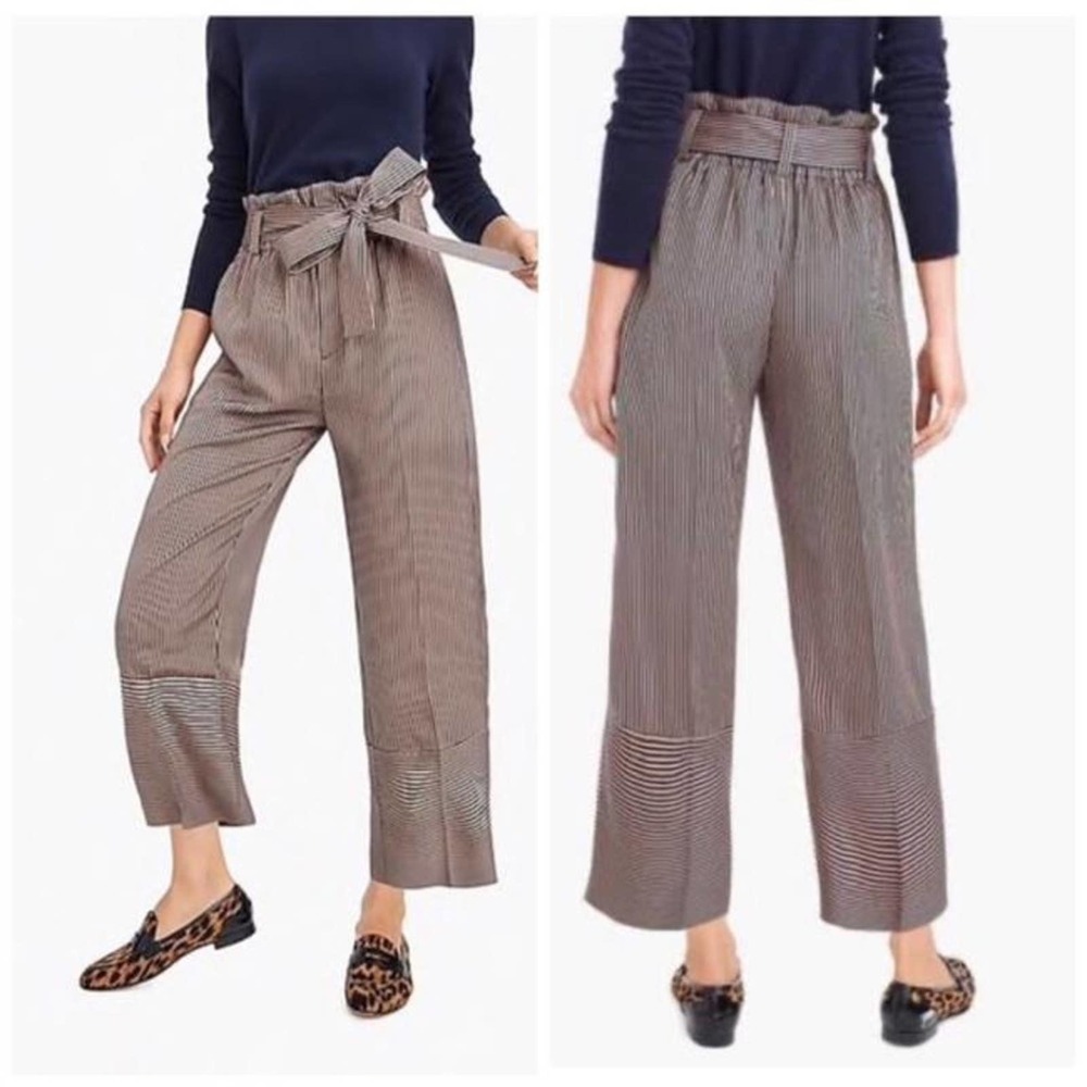 J. Crew Point Sur Paperbag Wide Leg Stripe Pant Black/Camel